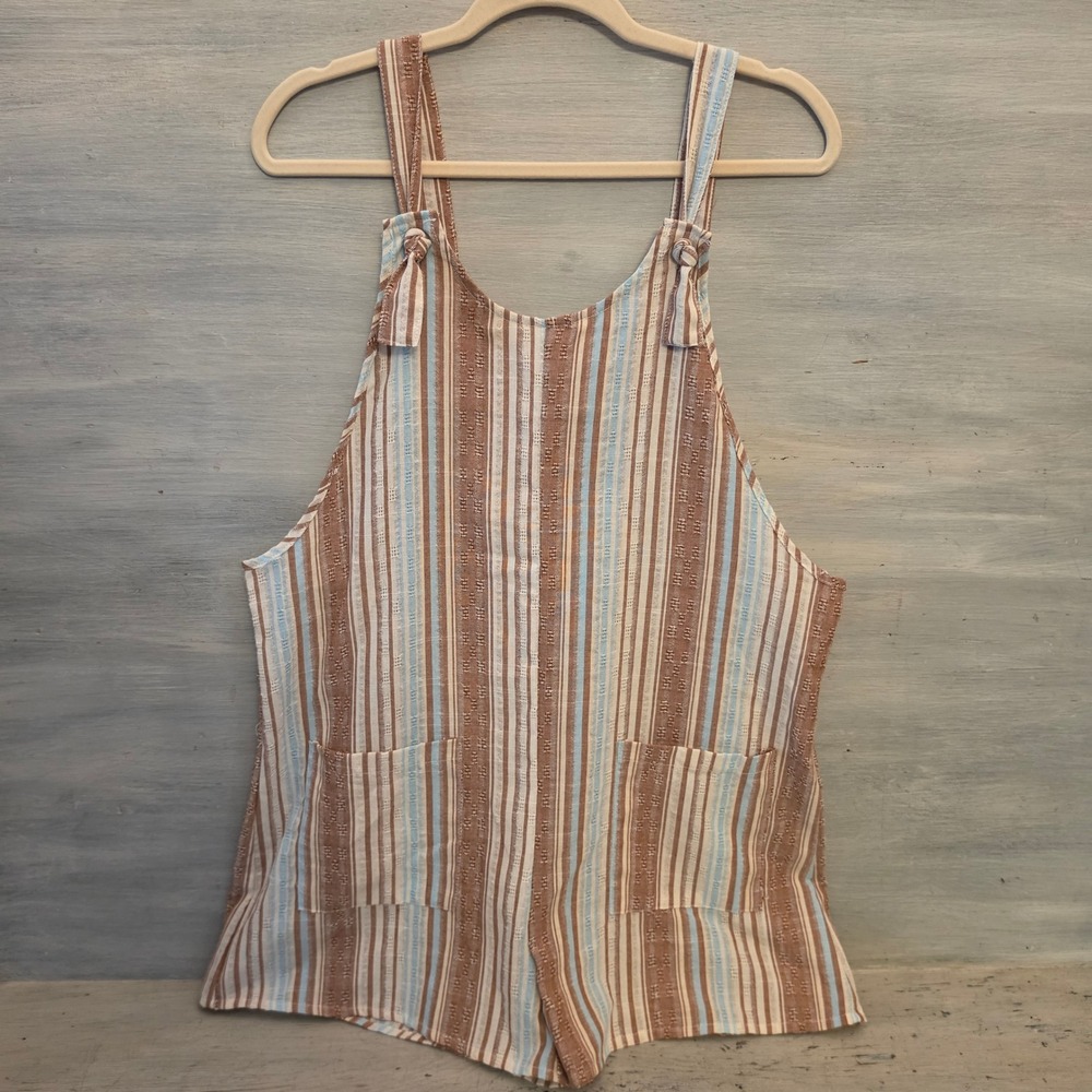 Emery Rose Multicolor Sleeveless Striped Overall Romper Size Large GC